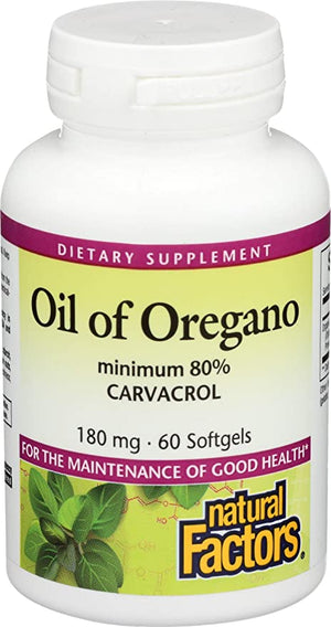 Natural Factors Oil of Oregano, 180 mg, 60 Softgels