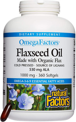 Natural Factors OmegaFactors™ Flaxseed Oil, 1000 mg, 360 Softgels