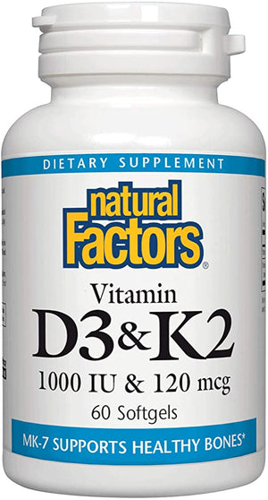 Natural Factors Vitamin D3 & K2, 60 Softgels