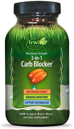 Irwin Naturals Maximum Strength 3-in-1 Carb Blocker - Neutralize Carbohydrates and Support Metabolism - 150 Liquid Softgels - Discount Nutrition Store