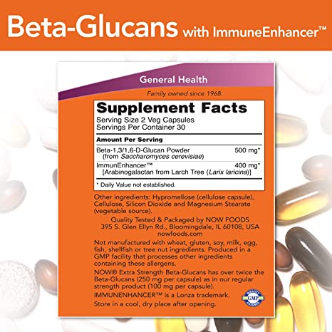 NOW Foods Beta-Glucans with ImmunEnhancer™, 250 mg, 60 Vegetable Capsules