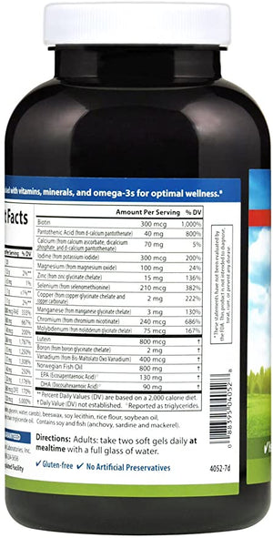 Carlson - Super 2 Daily, Multi + Omega-3s + Lutein + D3, Supports Maintenance of Good Health, 180 Soft gels