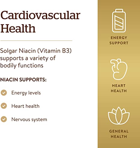 Solgar Niacin (Vitamin B3) 500 mg, 250 Vegetable Capsules - Cardiovascular Support - Energy Metabolism - Non-GMO, Vegan, Gluten Free, Dairy Free, Kosher - 250 Servings