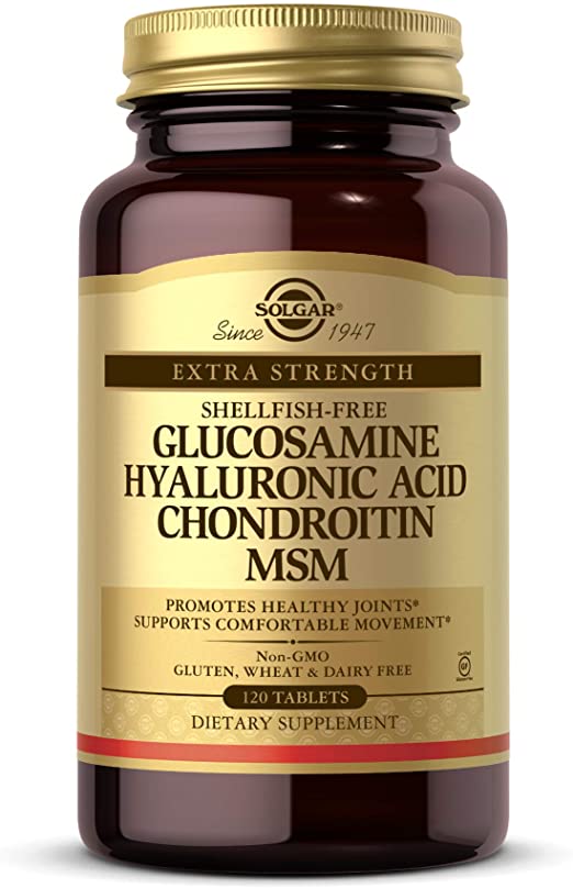 Solgar Glucosamine Hyaluronic Acid Chondroitin MSM, 120 Tablets - Supports Healthy Joints - Supports Range of Motion &amp; Flexibility - Extra Strength, Shellfish Free - Non-GMO, Gluten Free - 40 Servings