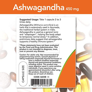 NOW Foods Supplements, Ashwagandha (Withania somnifera) 450 Mg (Standardized Extract), 90 Veg Capsules