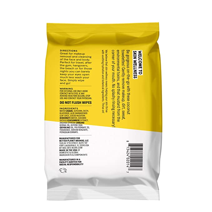 Acure Brightening Towelettes Coconut, 30 Towelettes