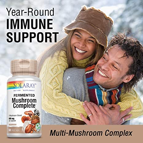 SOLARAY Fermented Mushroom Complete - Organic Chaga, Reishi, Shiitake, Cordyceps, Turkey Tail Mushroom and Lions Mane Supplement Capsules - 8 Mushroom Supplement - Non-GMO, 30 Servings, 60 VegCaps