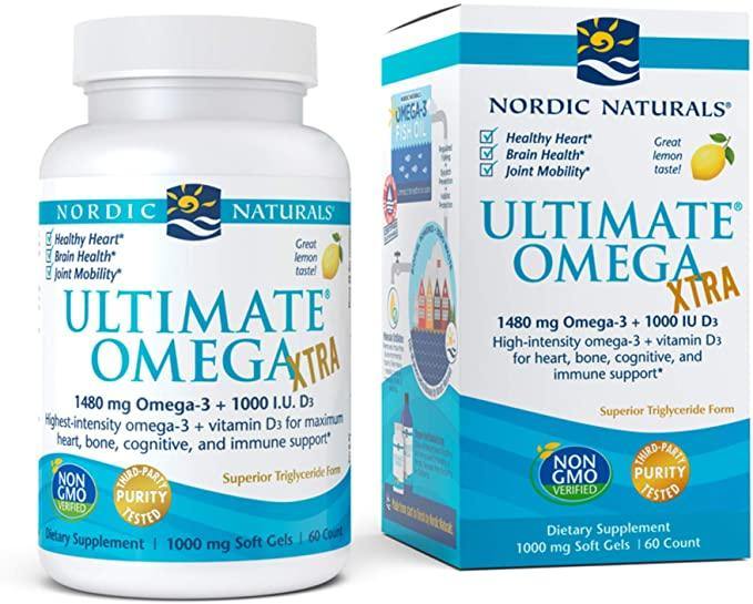 Nordic Naturals Ultimate Omega Xtra, Lemon Flavor - 1480 mg Omega-3 + 1000 IU Vitamin D3-60 Soft Gels - Omega-3 Fish Oil - EPA &amp; DHA - Brain, Heart, Joint, Immune Health - 30 Servings - Discount Nutrition Store