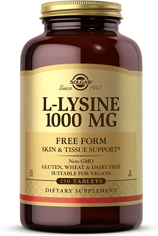 Solgar L-Lysine 1000 mg, 250 Tablets - Enhanced Absorption and Assimilation - Promotes Integrity of Skin and Lips - Collagen Support - Amino Acids - Non-GMO, Vegan, Gluten Free - 250 Servings