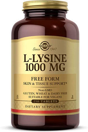 Solgar L-Lysine 1000 mg, 250 Tablets - Enhanced Absorption and Assimilation - Promotes Integrity of Skin and Lips - Collagen Support - Amino Acids - Non-GMO, Vegan, Gluten Free - 250 Servings