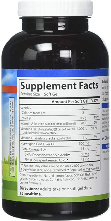 Carlson - Solar D Gems, Vitamin D3 and Omega-3 Supplement, 2000 IU (50 mcg) Vitamin D3, 115 mg Omega-3s EPA and DHA Supplement, Wild Caught, Sustainably Sourced, Lemon, 360 Softgels