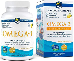 Nordic Naturals Omega-3 in Fish Gelatin, Lemon Flavor - 690 mg Omega-3 - 60 Fish Gels - Fish Oil - EPA & DHA - Immune Support, Brain & Heart Health, Optimal Wellness - Non-GMO - 30 Servings - Discount Nutrition Store