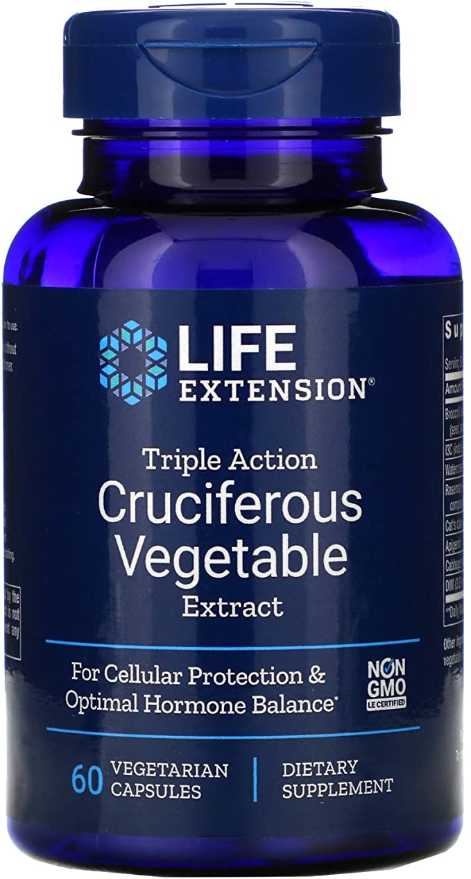 Life Extension Triple Action Cruciferous Vegetable Extract, 60 Vegetarian Capsules—Helps Maintain DNA Health &amp; Already-Healthy Hormone Levels - Non-GMO, Gluten-Free, Vegetarian