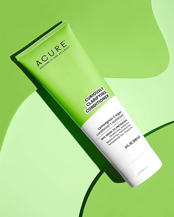 Acure Curiously Clarifying Conditioner &amp; Argan Gently Cleanses, Removes Buildup, Boost Shine &amp; Replenishes Moisture Lemongrass 8 Fl Oz