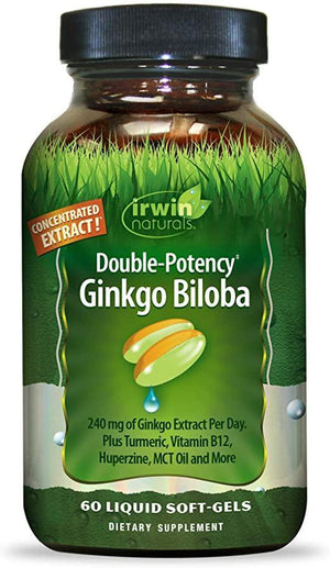 Irwin Natural Double-Potency Gingko Biloba 240mg Extra Strength Brain Health Supplement - 60 Liquid Softgels - Discount Nutrition Store