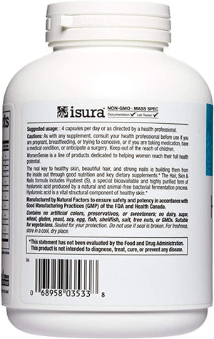 WomenSense by Natural Factors, Hair, Skin & Nails, Nutritional Beauty Support with Hyaluronic Acid and Biotin, 120 capsules (30 servings)