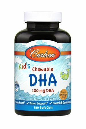 Carlson - Kid's Chewable DHA, 100 mg DHA, Brain Health, Vision Function, Growth & Development, Orange, 180 Chewable Softgels