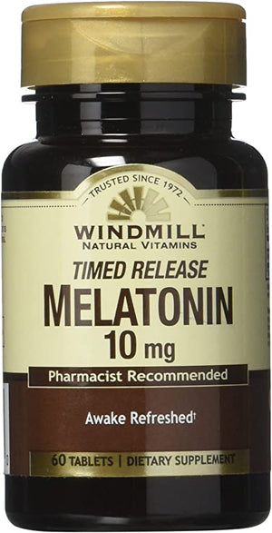 Windmill Melatonin Tabs, 10 mg, Timed Release 60 Tablets