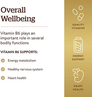 Solgar Vitamin B6 100 mg, 250 Vegetable Capsules - Supports Energy Metabolism, Heart Health & Healthy Nervous System - Non-GMO, Vegan, Gluten Free, Dairy Free, Kosher, Halal - 250 Servings