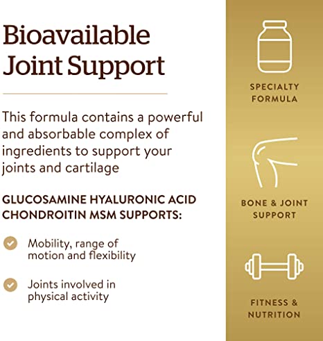 Solgar Glucosamine Hyaluronic Acid Chondroitin MSM, 120 Tablets - Supports Healthy Joints - Supports Range of Motion &amp; Flexibility - Extra Strength, Shellfish Free - Non-GMO, Gluten Free - 40 Servings