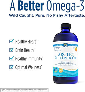 Nordic Naturals Arctic Cod Liver Oil, Orange - 16 oz - 1060 mg Total Omega-3s with EPA & DHA - Heart & Brain Health, Healthy Immunity, Overall Wellness - Non-GMO - 96 Servings