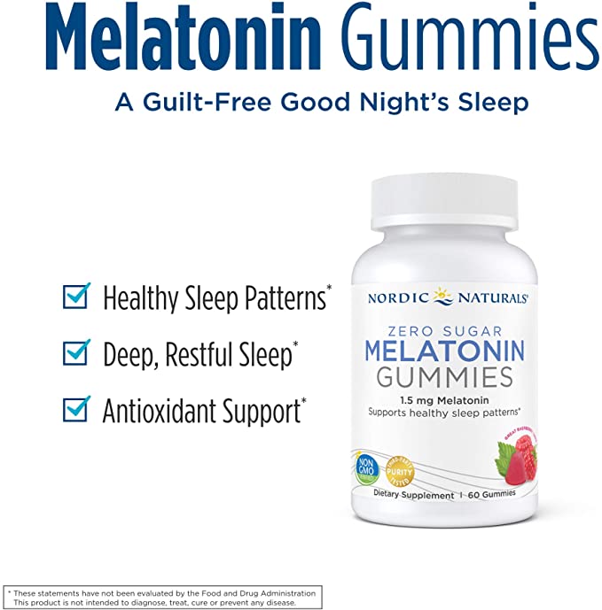 Nordic Naturals Zero Sugar Melatonin Gummies, Raspberry - 60 Gummies - 1.5 mg Melatonin - Great Taste - Restful Sleep, Antioxidant Support - Non-GMO, Vegan - 60 Servings