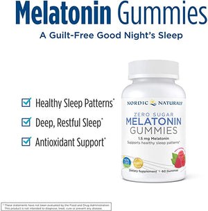 Nordic Naturals Zero Sugar Melatonin Gummies Raspberry, 1.5 mg, 60 Gummies