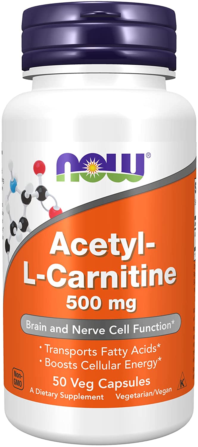 NOW Foods Supplements, Acetyl-L Carnitine 500 mg, Amino Acid, Brain And Nerve Cell Function*, 50 Veg Capsules
