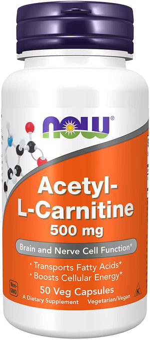 NOW Acetyl-L Carnitine, 500 mg, 50 Veg Caps