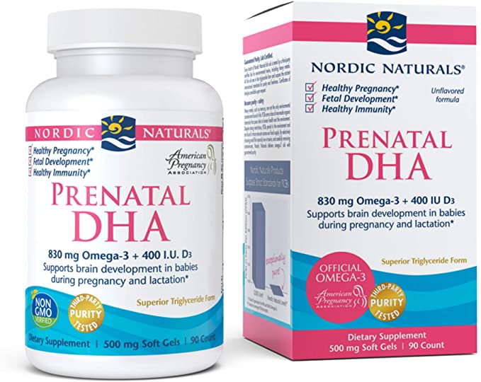 Nordic Naturals Prenatal DHA, Unflavored - 90 Soft Gels - 830 mg Omega-3 + 400 IU Vitamin D3 - Supports Brain Development in Babies During Pregnancy &amp; Lactation - Non-GMO - 45 Servings