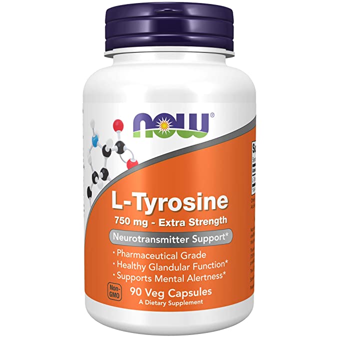 NOW Foods Supplements, L-Tyrosine 750 mg, Supports Mental Alertness*, Neurotransmitter Support*, 90 Veg Capsules