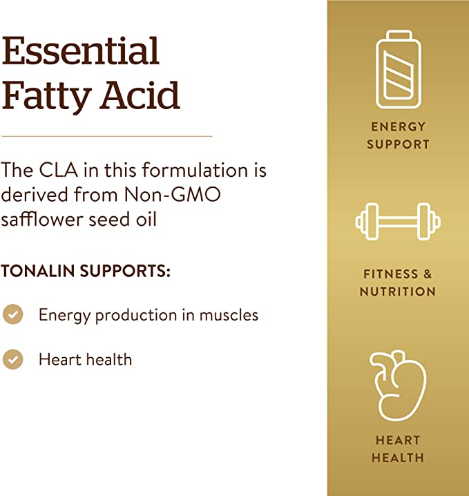 Solgar Tonalin CLA 1300 mg - 60 Softgels - Conjugated Linoleic Acid - Non-GMO, Gluten Free, Dairy Free - 60 Servings