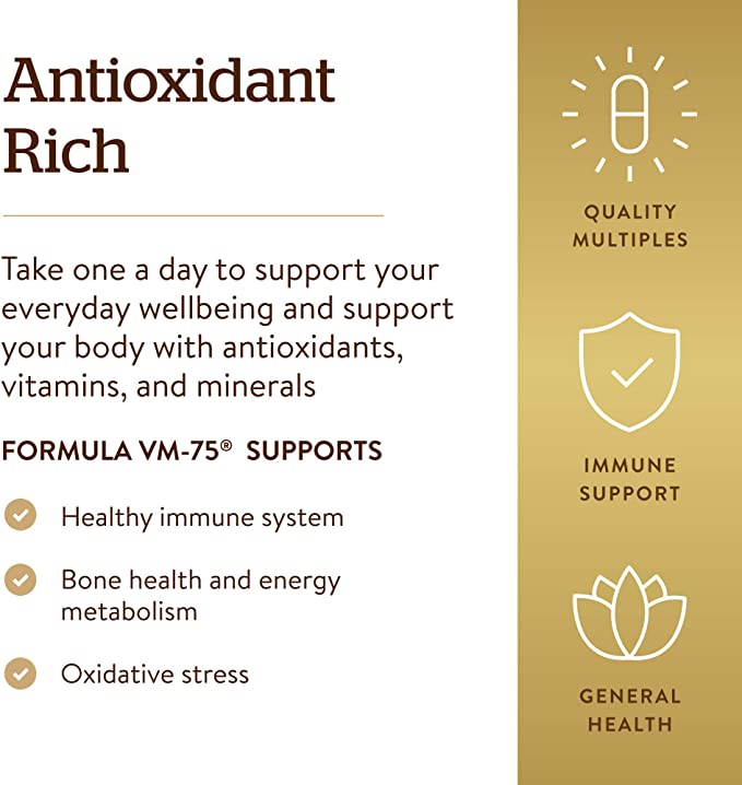 Solgar Formula VM-75, 180 Tablets - Multivitamin with Chelated Minerals - Vitamin A, B6, B12, C, D, E - Biotin, Magnesium, Calcium, Iron, Zinc - Vegan, Gluten Free, Dairy Free, Kosher - 180 Servings