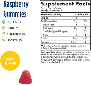 Nordic Naturals Zero Sugar Melatonin Gummies Raspberry, 1.5 mg, 60 Gummies