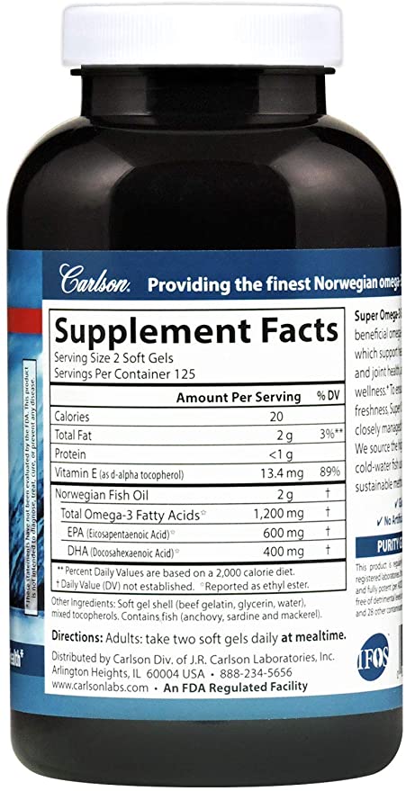 Carlson Super Omega 3 Gems 250 Softgels Discount Nutrition Store