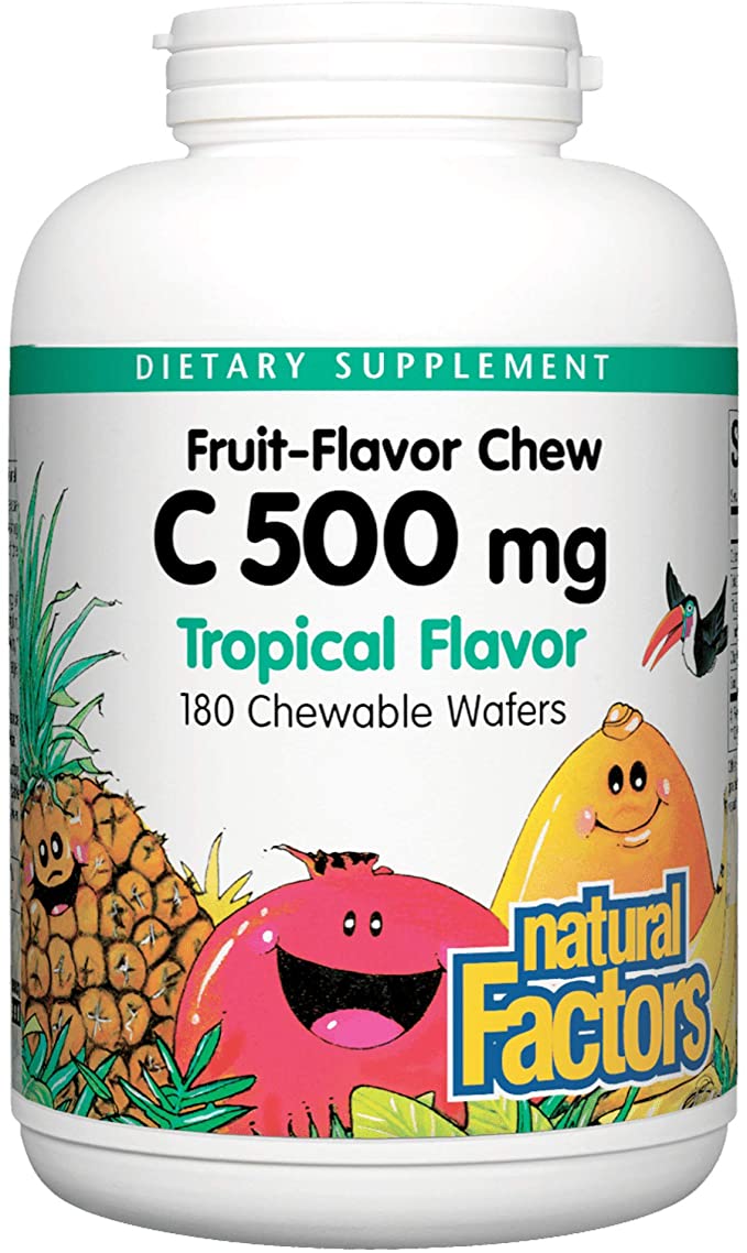 Natural Factors 100% Natural Fruit Chew C Jungle Juice, 500 mg, 180 Chewable Wafers
