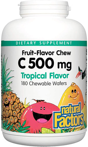 Natural Factors 100% Natural Fruit Chew C Jungle Juice, 500 mg, 180 Chewable Wafers