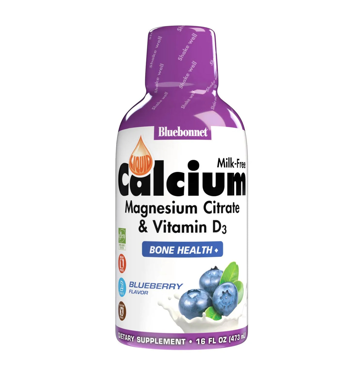 Bluebonnet Nutrition Liquid Calcium Citrate Magnesium Citrate, Vitamin D3, Bone Health, Gluten Free, Soy free, milk free, kosher,32 Servings, Blueberry Flavor, 16 Fl Oz