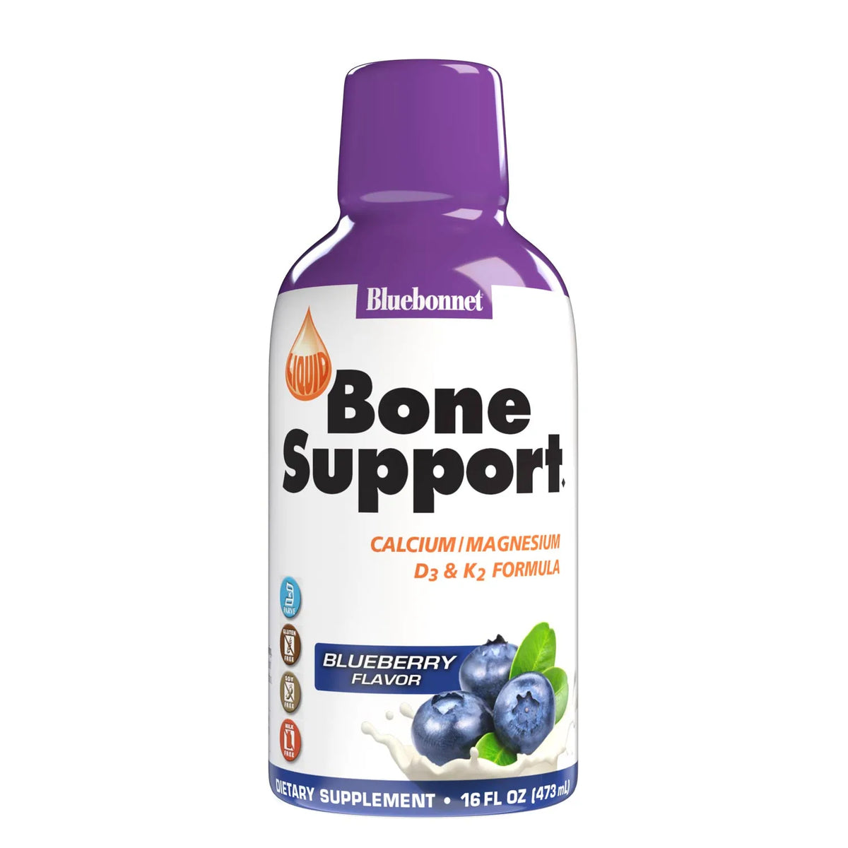 Bluebonnet Bone Support Calcium, Magnesium D3 &amp; K2 Formula, Blueberry, 16oz