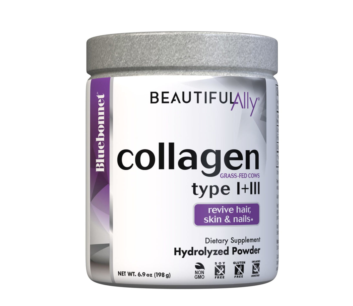 Bluebonnet Nutrition Beautiful Ally Collagen Powder, Hydrolyzed Collagen from Grass Fed Cows, Collagen Peptides Type 1 &amp; 3, Non GMO, Gluten Free, Soy Free, Milk Free, 28 Servings, Unsweetened, 6.9 Oz