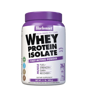 Bluebonnet Nutrition Whey Protein Isolate Powder, Whey from Grass Fed Cows, 26 Grams of Protein, No Sugar Added, Gluten Free, Soy Free, Kosher Dairy, 2.2 lbs, 32 Servings, Original Unflavored