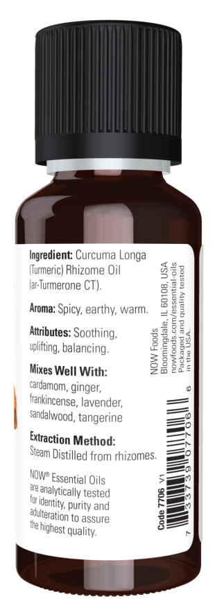 NOW Foods Essential Oils, Tumeric Essential Oil, Soothing, Uplifting, Balancing, 100% Pure, Child-Resistant Cap, 1-Ounce