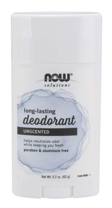 NOW Solutions Long-Lasting Deodorant Stick, Unscented, 2.2 oz