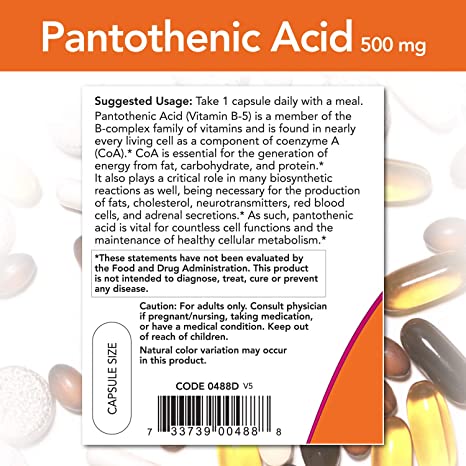 Pantothenic Acid (Vitamin B-5) 500 mg, B-Complex Vitamin, 250 Capsules