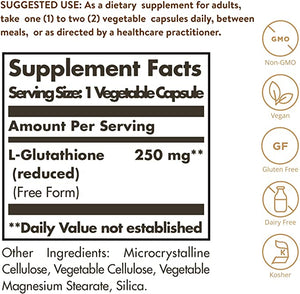 Solgar L-Glutathione, 250 mg, 60 Vegetable Capsules