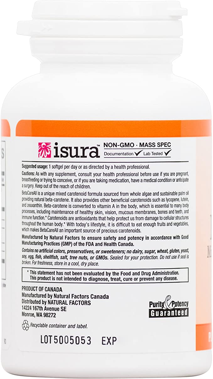 Natural Factors BetaCareAll® Mixed Carotenoid Complex, 15000 IU, 90 Softgels