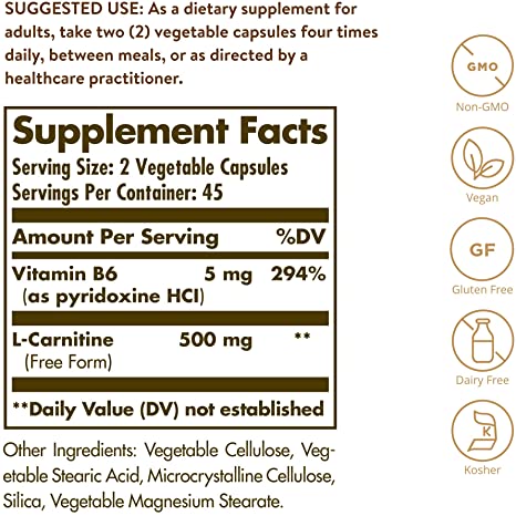 Solgar L-Carnitine, 250 mg, 90 Vegetable Capsules