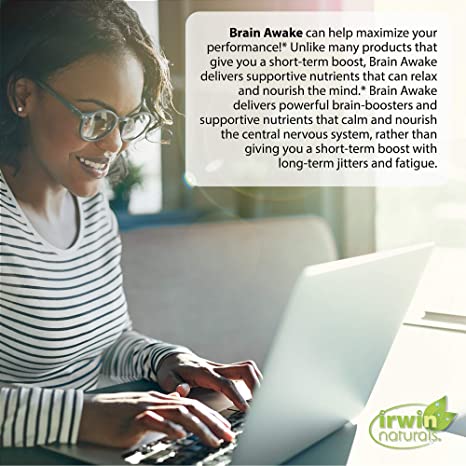 Irwin Naturals Brain Awake Enhanced Mental Performance, Increased Focus, Boost Clarity &amp; Concentration - Powerful Nootropic Booster with L-Theanine, Bacopa, MCT&#39;s &amp; InnovaTea - 60 Liquid Softgels
