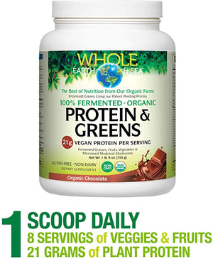 Whole Earth & Sea from Natural Factors, Organic Fermented Protein & Greens, Whole Food Supplement, Vegan, Non-Dairy, Chocolate, 1 lb 9 oz (20 Servings)
