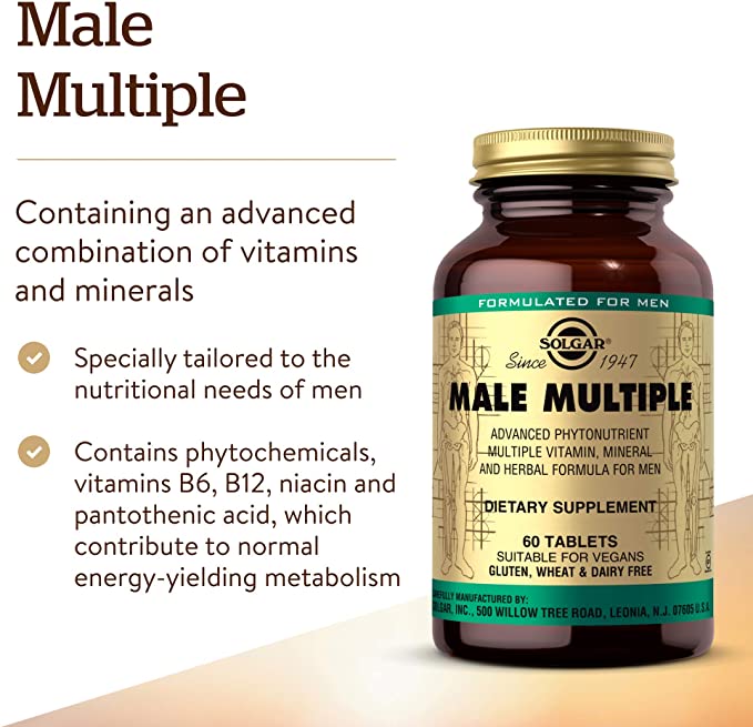 Solgar Male Multiple, 60 Tablets - Multivitamin, Mineral &amp; Herbal Formula for Men - Advanced Phytonutrient - Vegan, Gluten Free, Dairy Free - 20 Servings